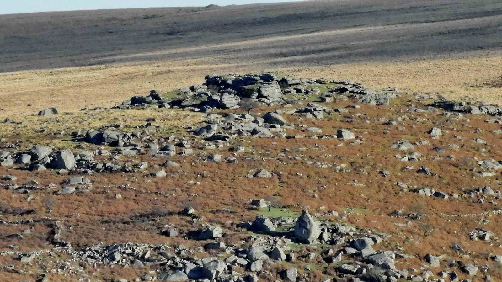 Zoomed view to Combshead Tor, in the direction of Ter Hill and Combestone Tor (6 miles distant)