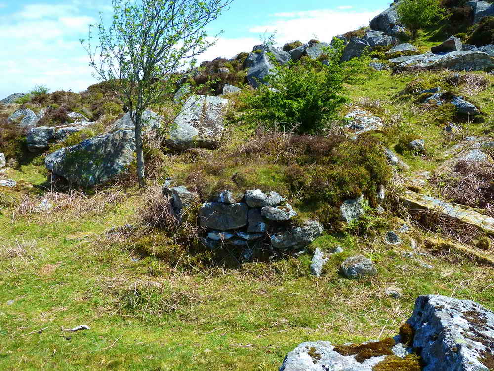 A circular platform at SX 74841 76988. This is the lower of two branches of the granite tramway that runs into the rock-field