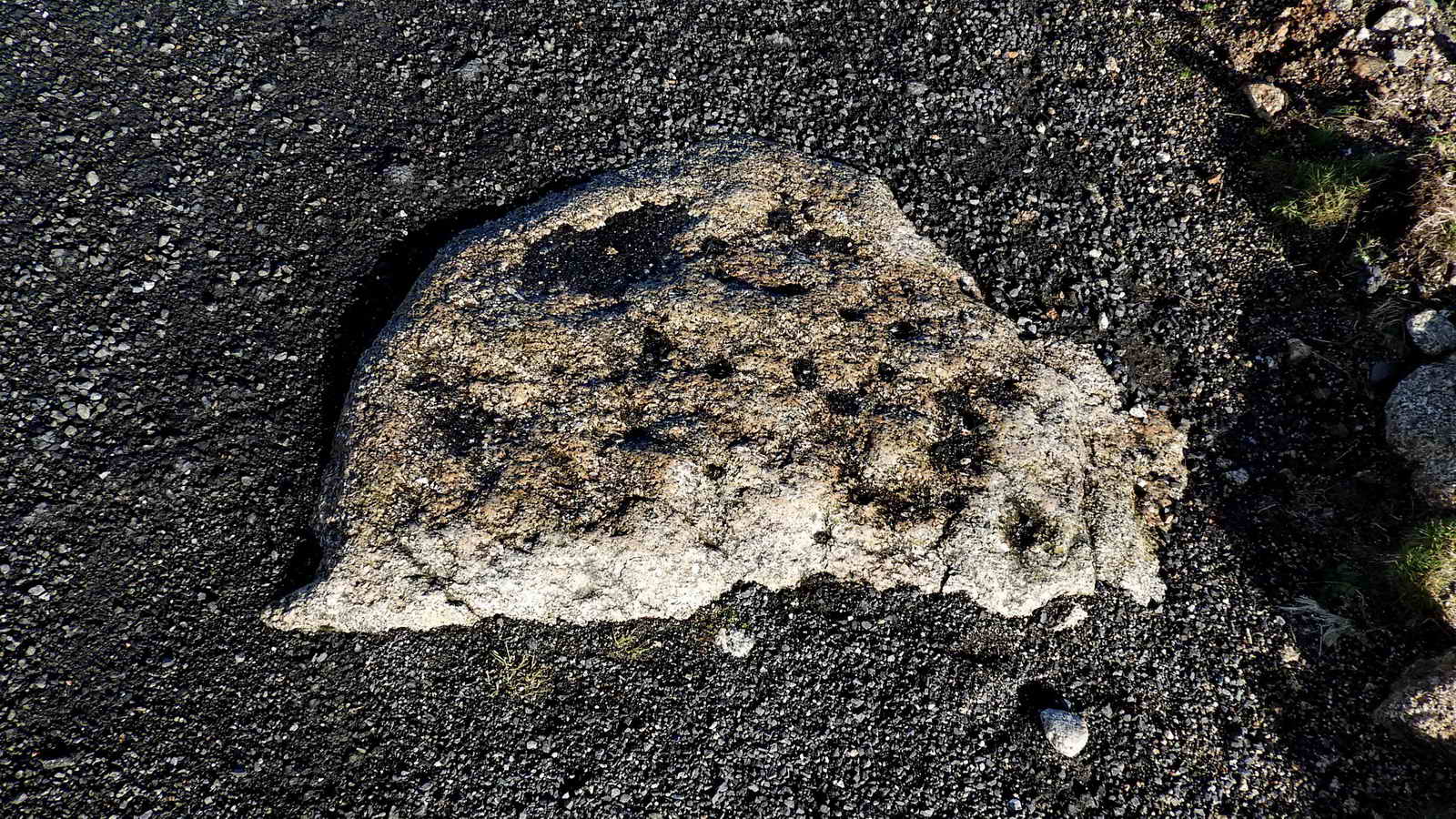 The first of two drill testing stones embedded in the track, this one is located at SX 56618 74485
