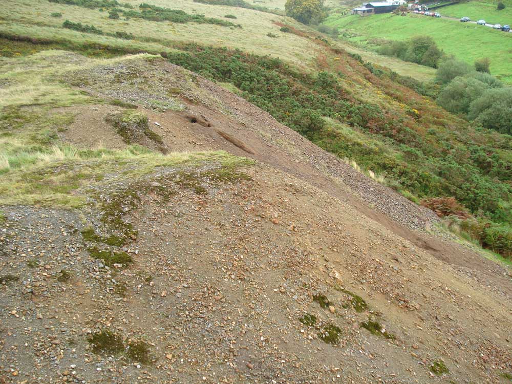 Looking up the valley at the spoil
